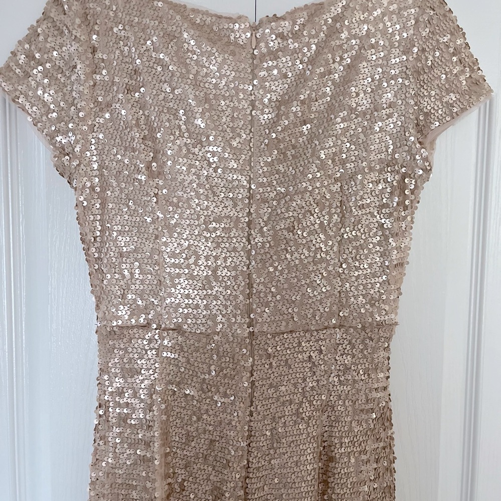 Adrianna Papell Maxi Long Sequin Gown Formal Cap Sleeves Rose Blush Champagne 4 - Picture 7 of 12
